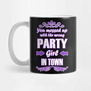 Party booze gift, girl, celebration evening. Mug